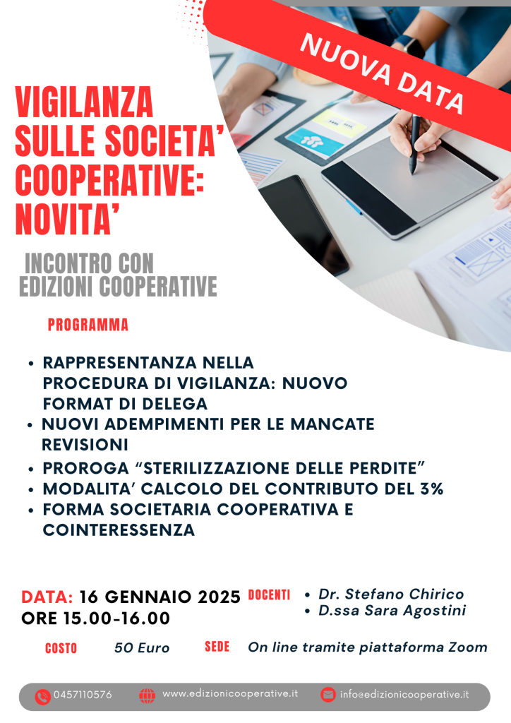 Vigilanza sulle società cooperative. incontro con Edizioni Cooperative - NUOVA DATA
