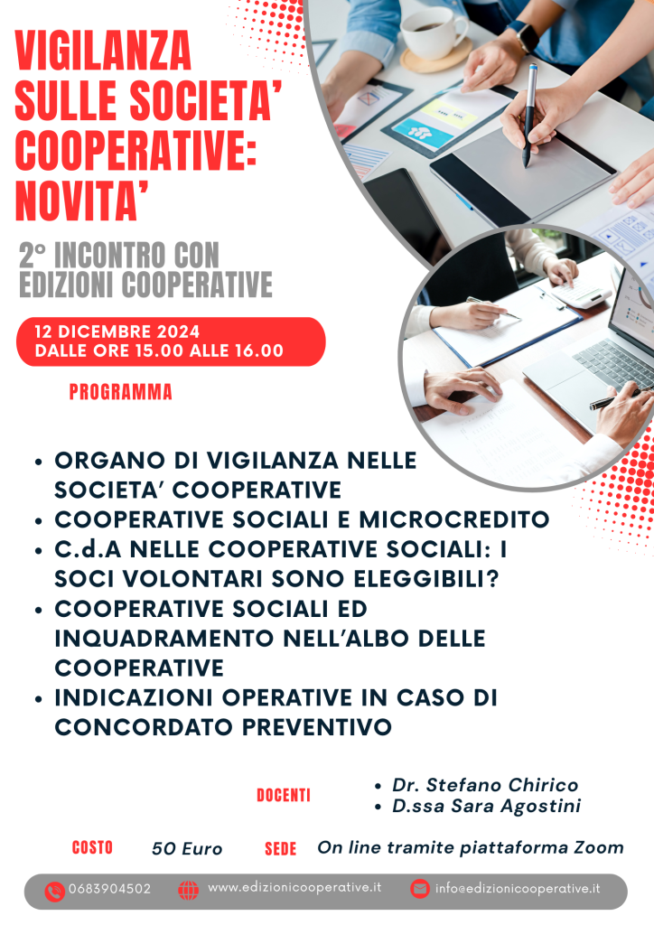 Vigilanza sulle società cooperative. 2° incontro con Edizioni Cooperative