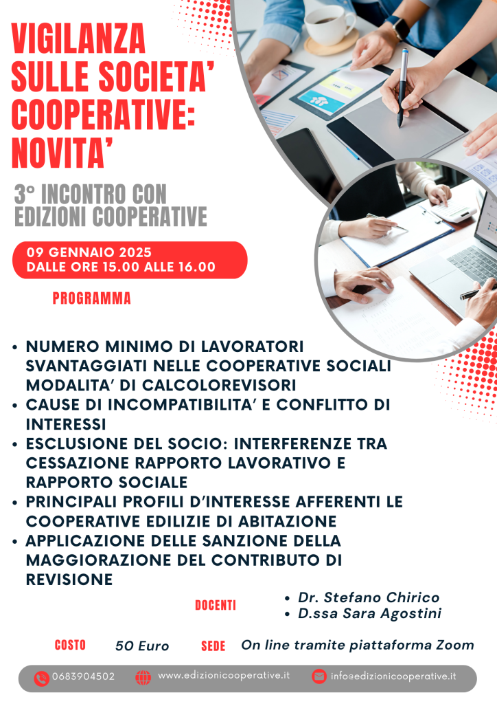 Vigilanza sulle società cooperative. 3° incontro con Edizioni Cooperative