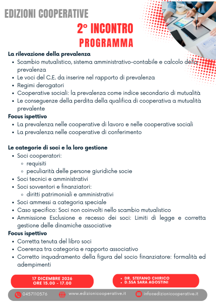 2° INCONTRO: GIOVEDÌ 17 DICEMBRE 2026 ORE 15.00-17.00