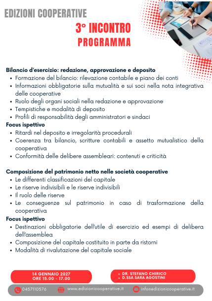 3° INCONTRO: GIOVEDÌ 14 GENNAIO 2027 ORE 15.00-17.00