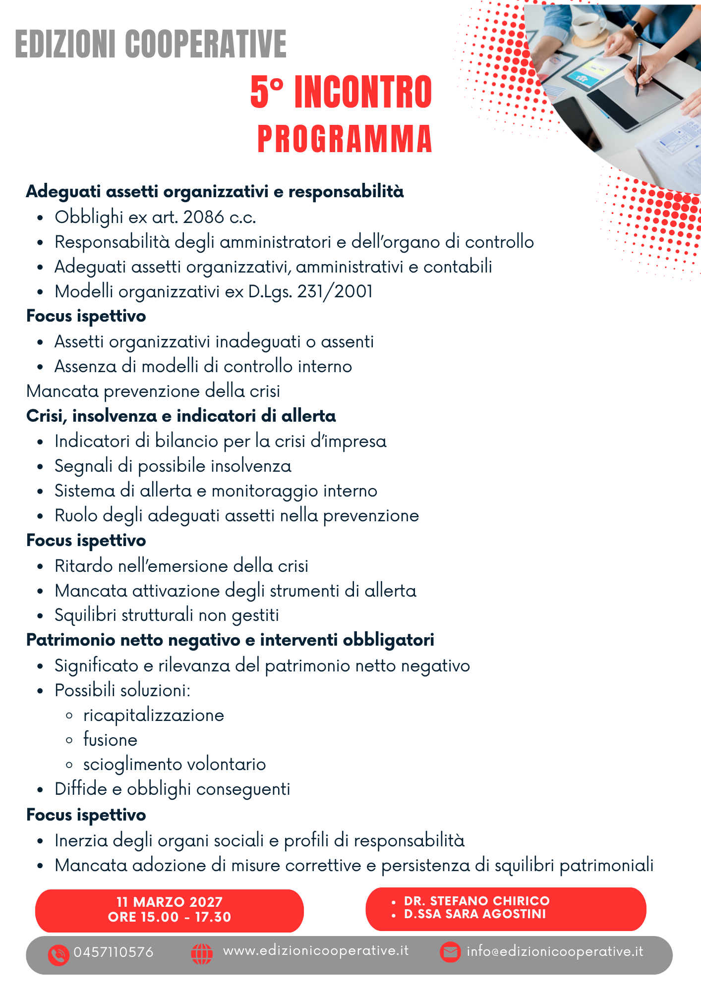 5° INCONTRO: GIOVEDÌ 11 MARZO 2027 – ORE 15.00–17.30