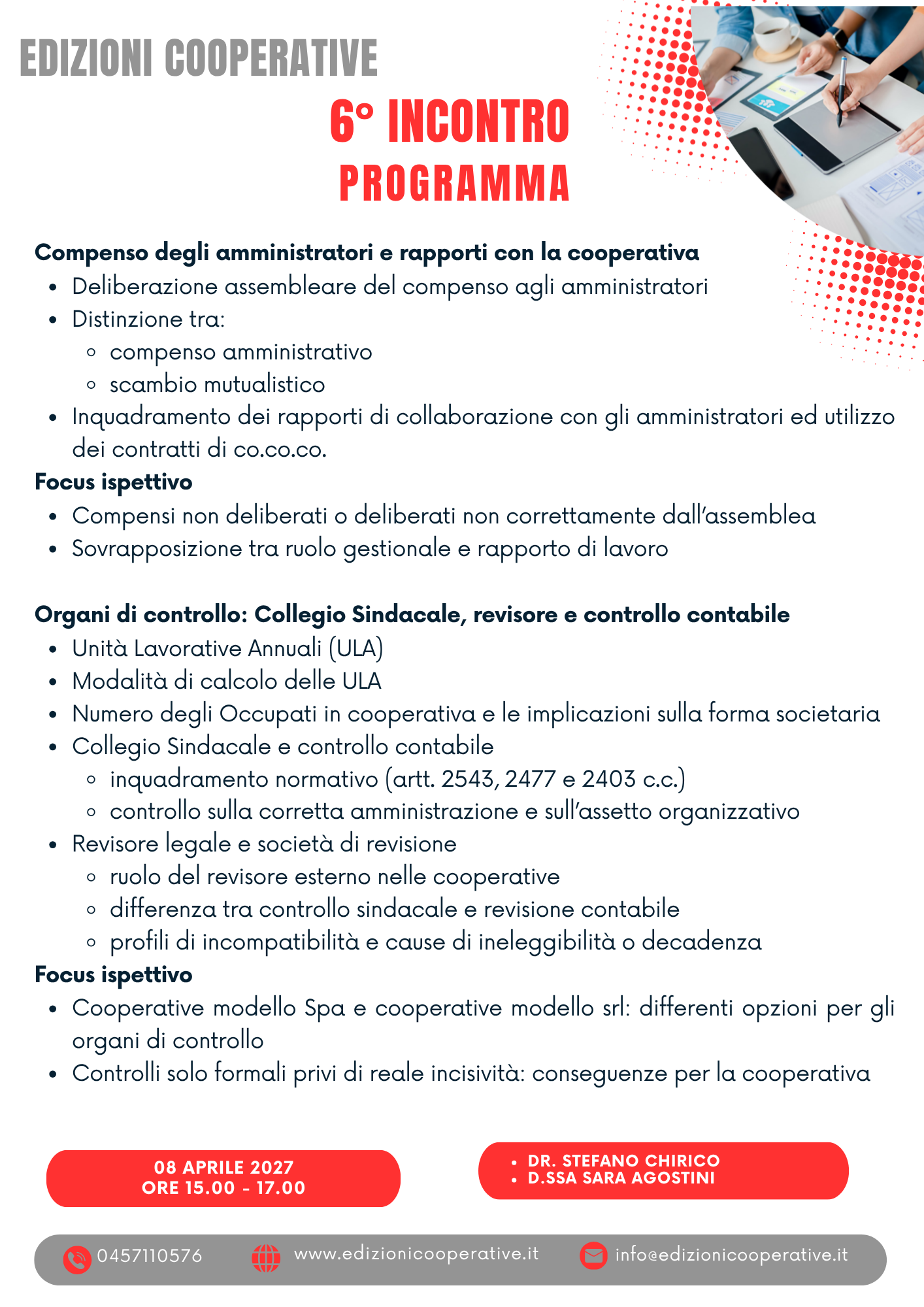 6° INCONTRO: GIOVEDÌ 8 APRILE 2027 ORE 15.00–17.00