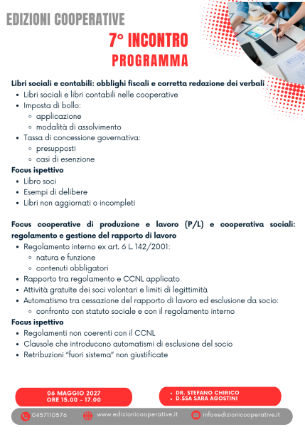 7° INCONTRO: GIOVEDÌ 6 MAGGIO 2027 ORE 15.00–17.00